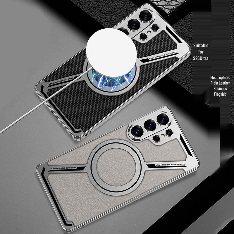 Электроplated кожаный чехол Samsung S26 Ultra Z-образной формы с магнитным кольцом