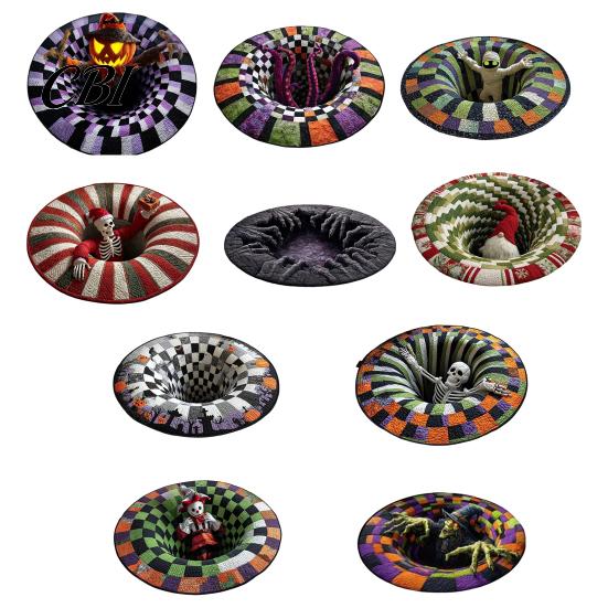 Soft Non-slip Floor Mat 3D Halloween Rug, Bottomless Pit Illusion Quilted Look Themed Home Rug Mat, Non-Slip Spooky Area for Living Room Bedroom Decor