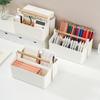 Настольный пластиковый контейнер с деревянной ручкой, органайзер для художественных принадлежностей с регулируемыми разделителями, корзина для косметики, сумка для хранения цветных карандашей и кистей
