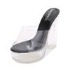 Women Summer 13cm High Heels 3 .5cm Platform Slides Mules Lady Crystal Transparent Slippers Clear Block Heels Pvc Gold Shoes
