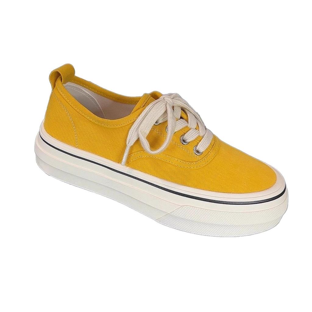 Корейские тонкие парусиновые туфли женские весна-лето 2025 года новые круглые на шнуровке универсальные нескользящие парусиновые туфли на толстой подошве повседневные парусиновые туфли