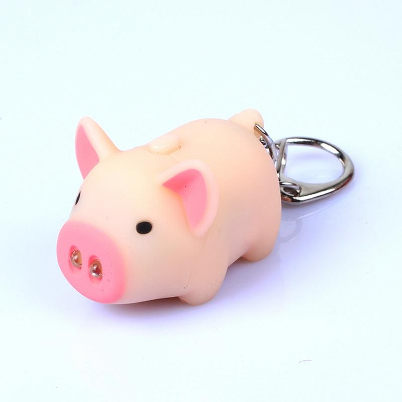 Cute Pig LED Keychain with Sound Mini Key Ring for Car Bag Purse Pendant Gift for Women Students Decorative Accessory