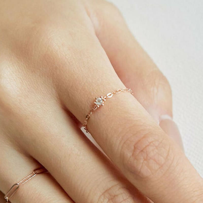 Tirr Lirr 14K Pink Gold Prong Chain Ring TRSK4P21104M-12