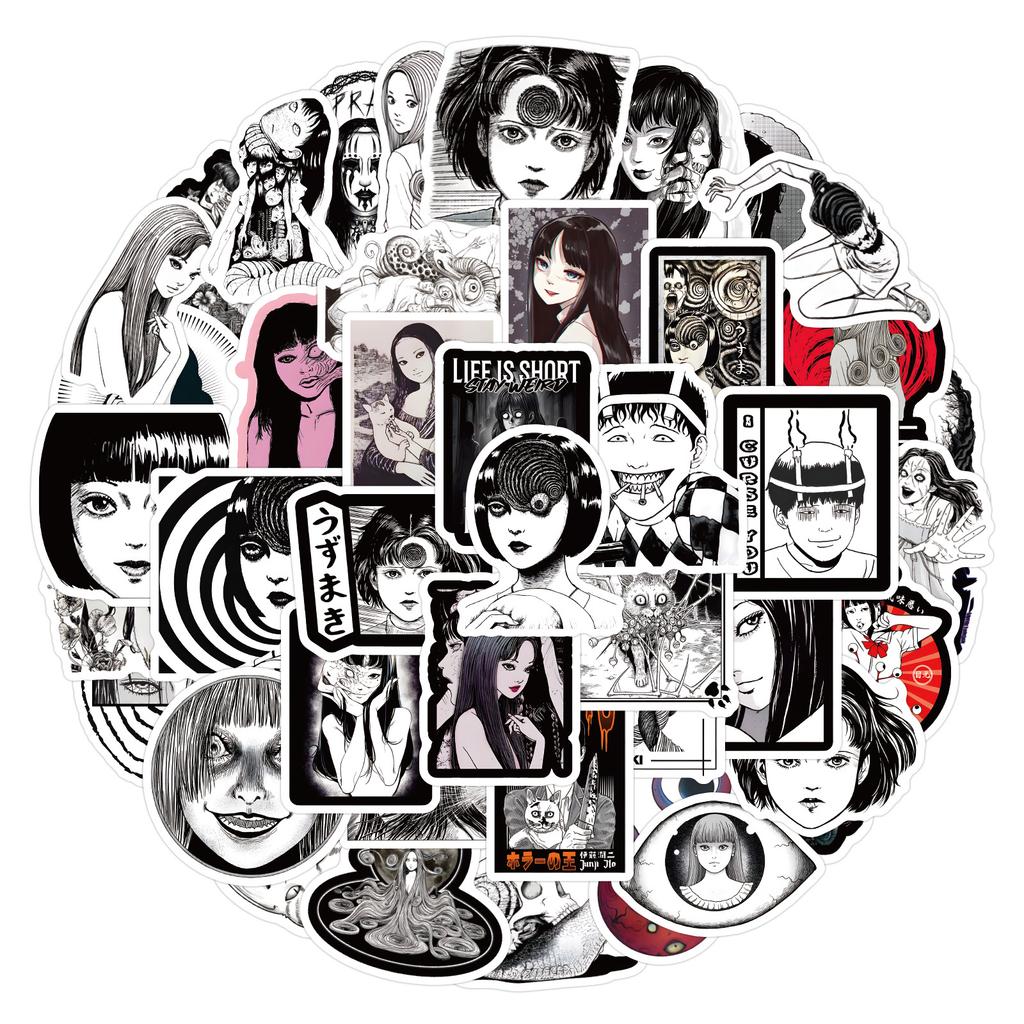 60 Аниме Граффити Наклеек Джунджи Ито Декоративные Наклейки для Блокнота Чемодана Мультяшные Наклейки