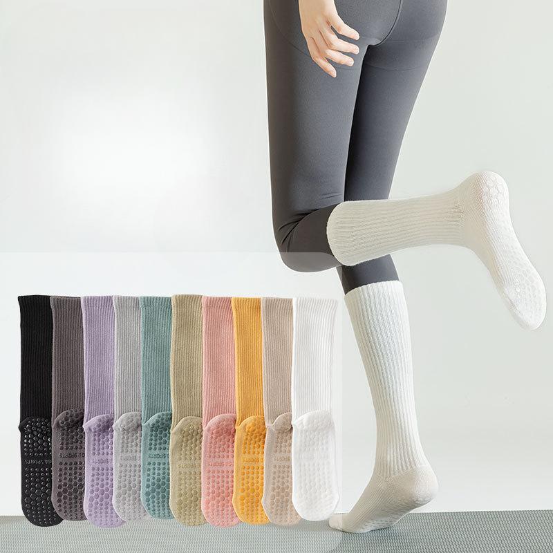 Носки для йоги, Женские носки до середины икры, Профессиональные фитнес-носки для пилатеса, Силиконовые противоскользящие спортивные длинные носки, Хлопковые носки с влагоотводящим эффектом