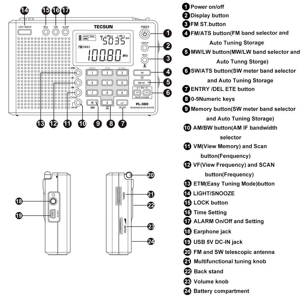 TECSUN Version Instruction Radio Digital PLL Portable Radio FM DSP Receiver PL380 Black XHDATA® PL-380 (Japanese Manual) Stereo/LW/SW/MW (Black)