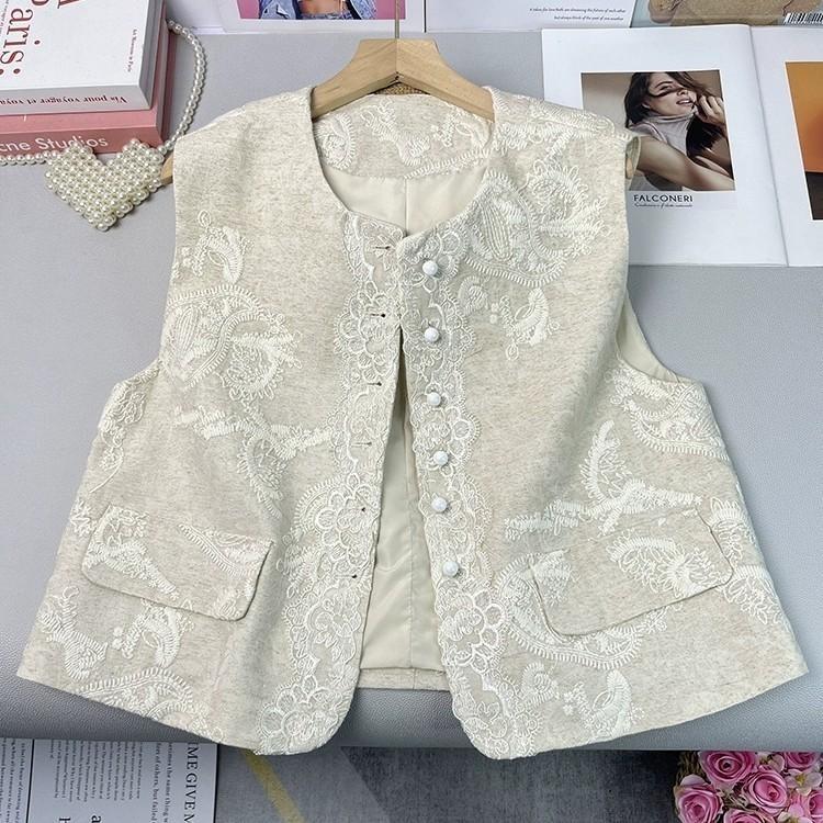 Новинка ранней весны, корейский дизайн, кружевной жилет с жемчугом + ажурный французский рубашечный комплект