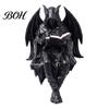 Skeleton Desktop Decor Halloween Reading Book Figurine, Spooky Devil Resin Sculpture, Gothic Winged Sculpture Black Robe Grim Reaper Statue