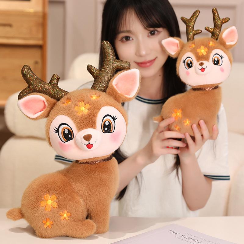 Cute Sika Deer Doll Plush Toy Deer Lying Deer Doll Girls Bag Keychain Children'S Doll