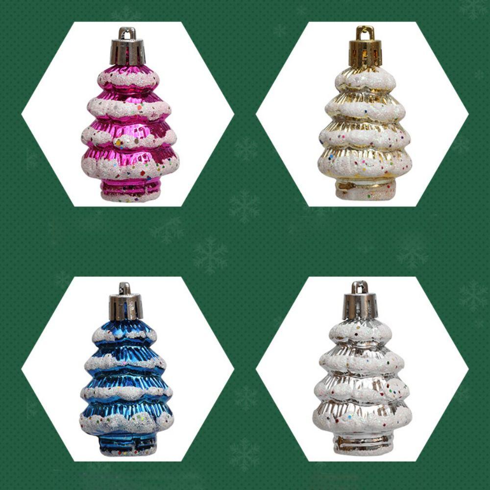 6pcs/box Plastic Painted Cedar Christmas Tree Ornament Colorful Xmas Hanging Ornament  DIY Crafts