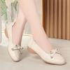 2.5cm Breathable Comfortable Shallow Bow Soft Leather Shoes Women Flats 2025 Fall Square Heels Moccasins Casual for Office Mom