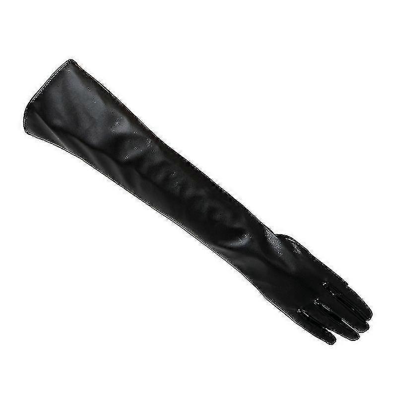 Women Simulation Gloves Leather Silky Lining Long Over Elbow 50cm White S-size,colorlcoffee