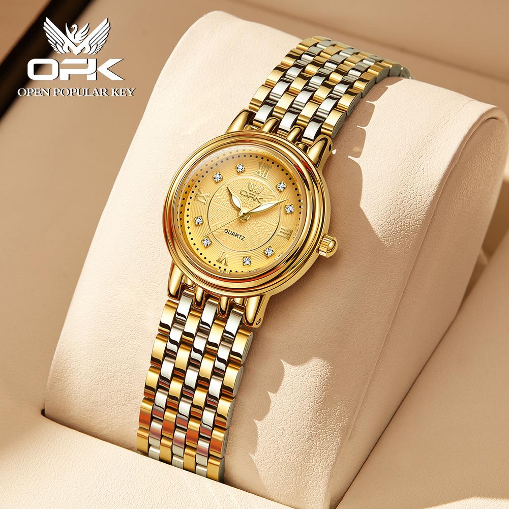 OPK Бренд Пара Светящаяся Шкала с Бриллиантами Изысканные Мужские и Женские Тренд Кварцевые Часы Женские Повседневные Стальной Ремешок Водонепроницаемые Часы
