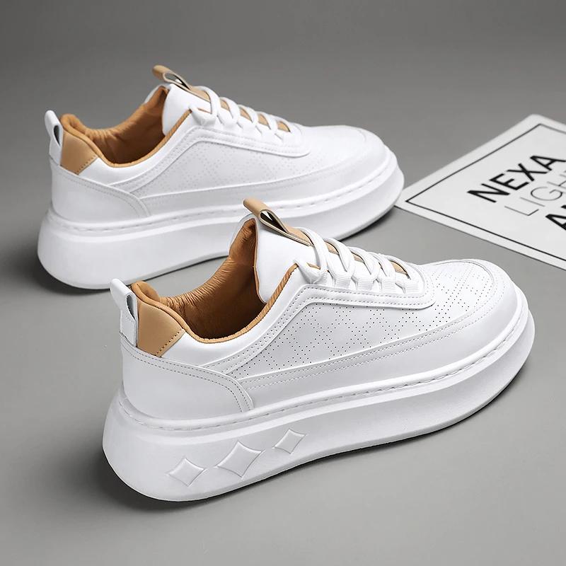 Новые модные тенденции, универсальные повседневные мужские маленькие белые туфли на толстой подошве, дышащие, весенние и осенние, размер 39-44