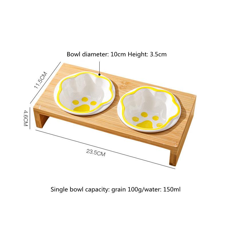 3 Bowls Cat Dog Feeders Bowl Ceramic Pet Food Tableware Water Bowl Bamboo Frame Antiskid Dog Cat Feeding Bowl Pet Supplies