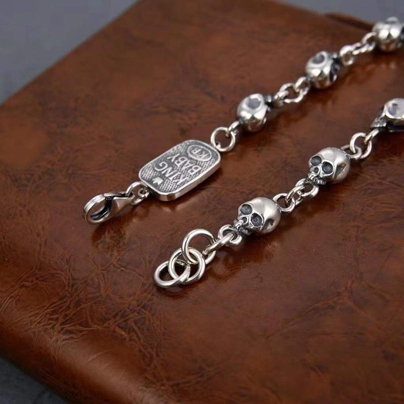 Браслет из стерлингового серебра S925, индивидуальный тренд, браслет с черепом, нейтральная ниша, хип-хоп, панк, ручные украшения, бутик ювелирных изделий
