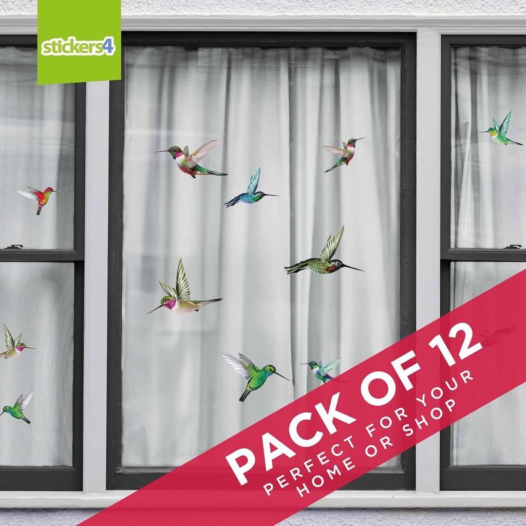 12-Pack Hummingbird Window Clings - Lifelike, Colourful Decals to Prevent Bird Strikes -Double-Sided for Bird Window Strike Prevention - Stop Birds