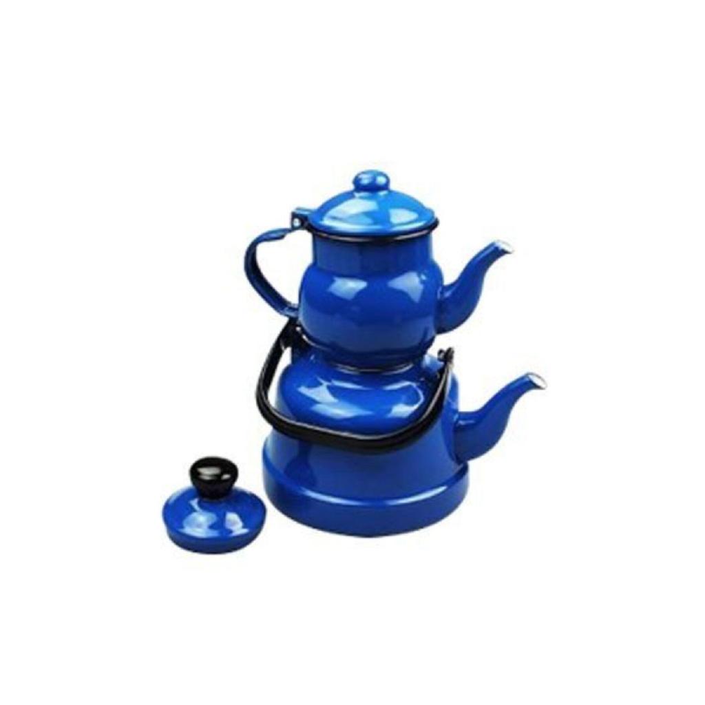 Эмалированный ностальгический набор чайников небольшого размера синего цвета