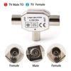 Male To Two Female T/F Type Antenna Distributor Plug TV/T Adapters Coaxial Coupling