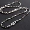 Thai Silver 4mm Round Men's Hemp Rope Necklace S925 Thai Silver Vintage Classic Braided Long Chain Necklace Jewelry