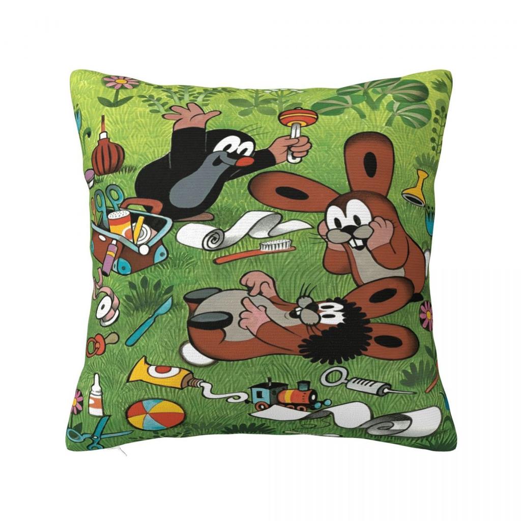 The Little Mole Cartoon Animal Printed Pillowcase Cushion Cover Throw Pillow Cover New Style Bedroom Decor Square Multiple Sizes