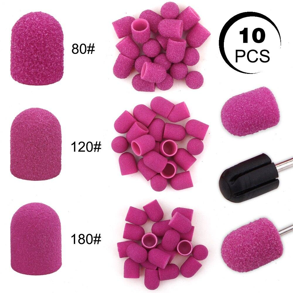 10Pcs 10*15/13*19 Purple Sanding Caps Nail Art Sanding Bands Block Caps Mandrel Gel Remover Foot Care Cuticle Drill Accessories