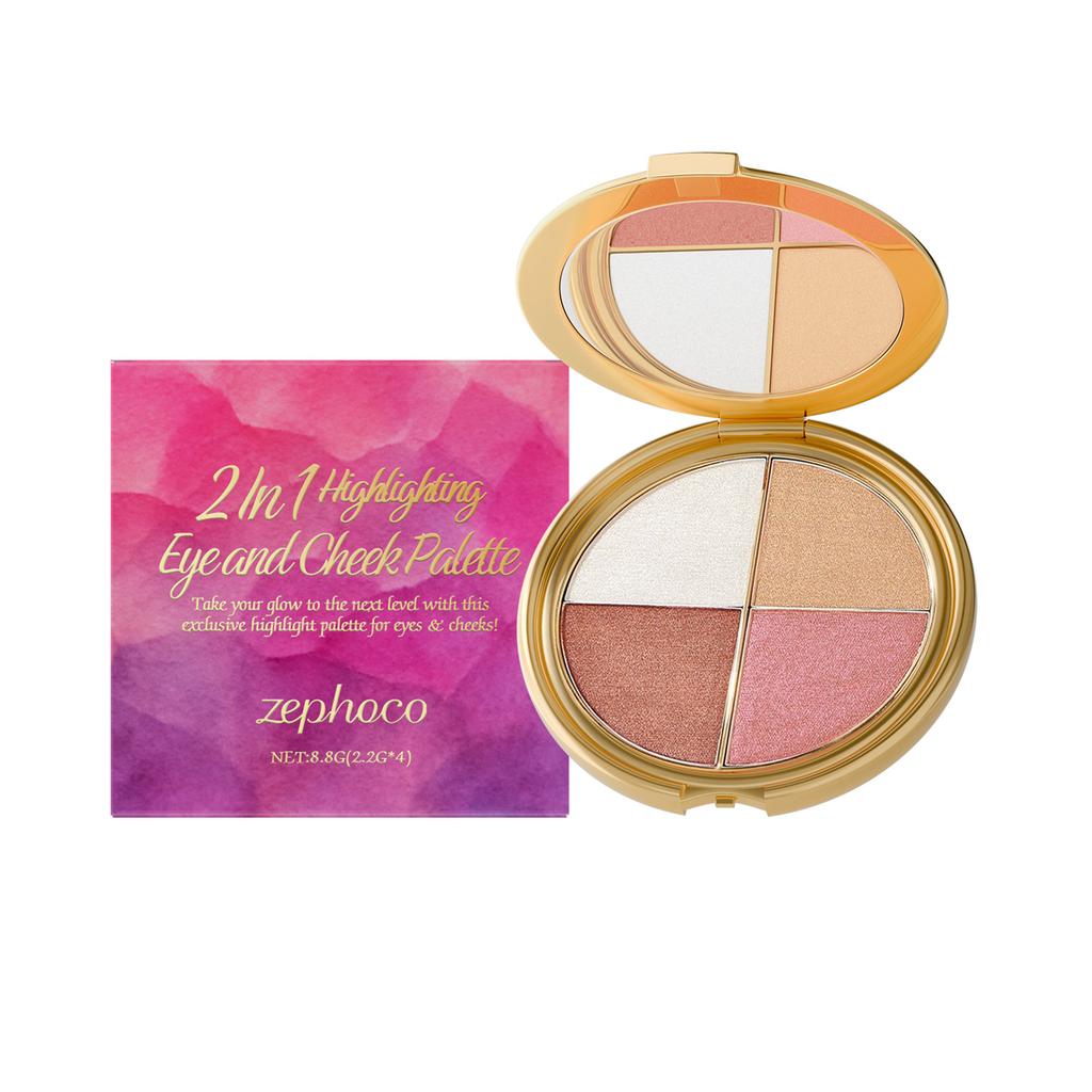 4 color highlight blush eyeshadow palette diamond texture multi purpose portable eye cheek makeup
