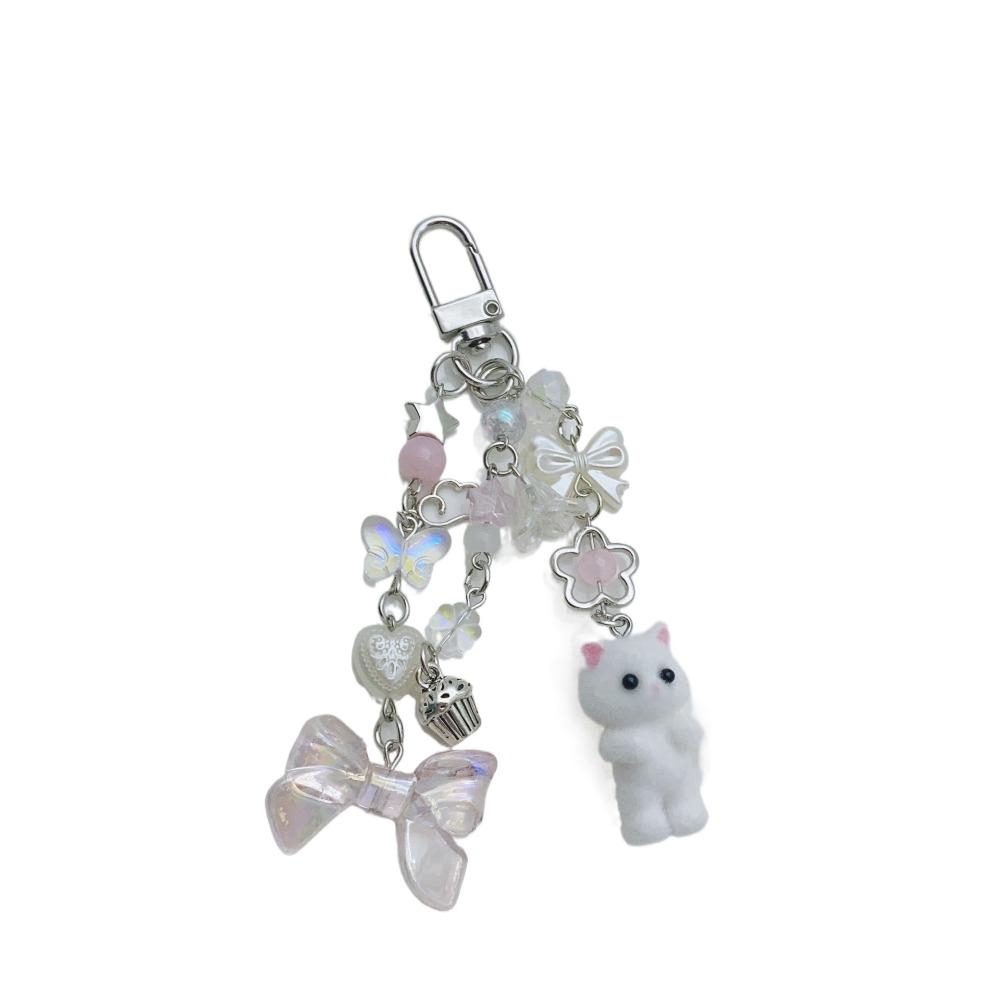 Cartoon Critters Persian Cat Pendant Bead String Car Keyring Soft Flocking Cat Keychain Girl
