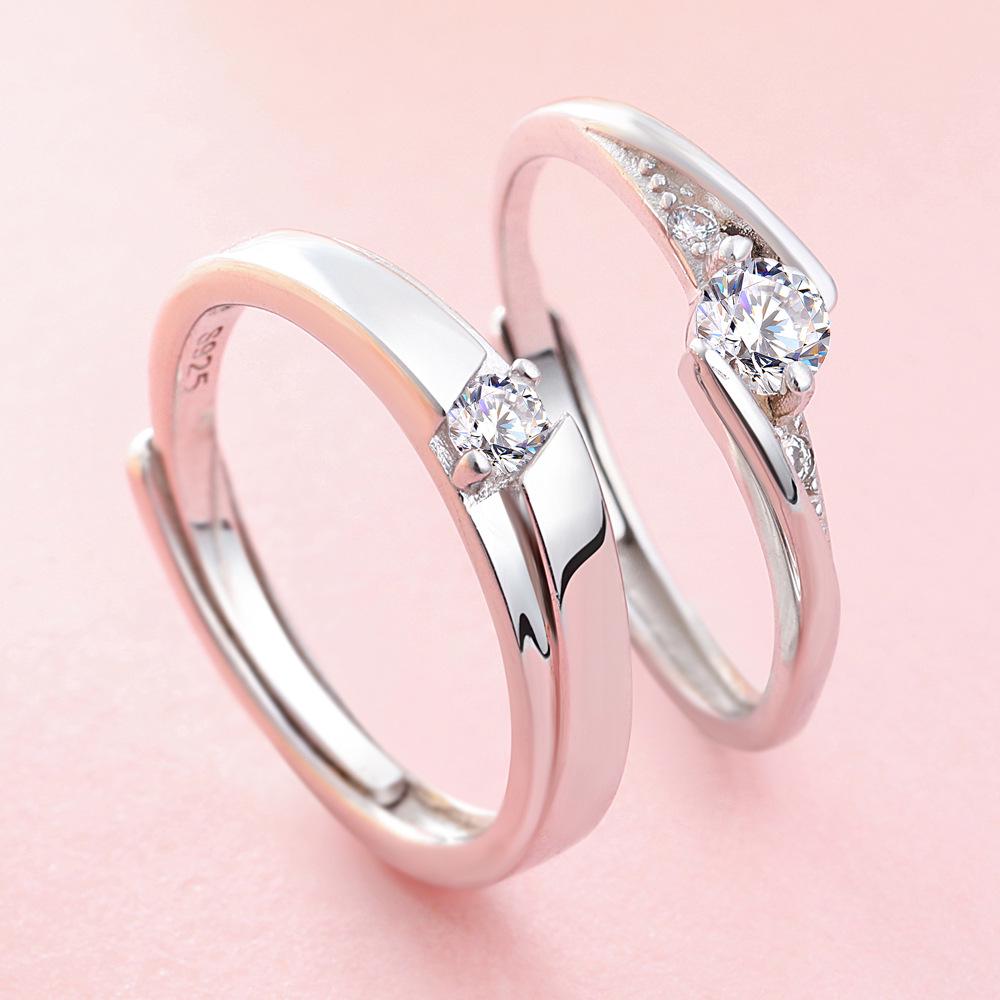 Tonglin S925 Sterling Silver Adjustable Couple Rings - Personalized Wedding Bands for Men & Women.