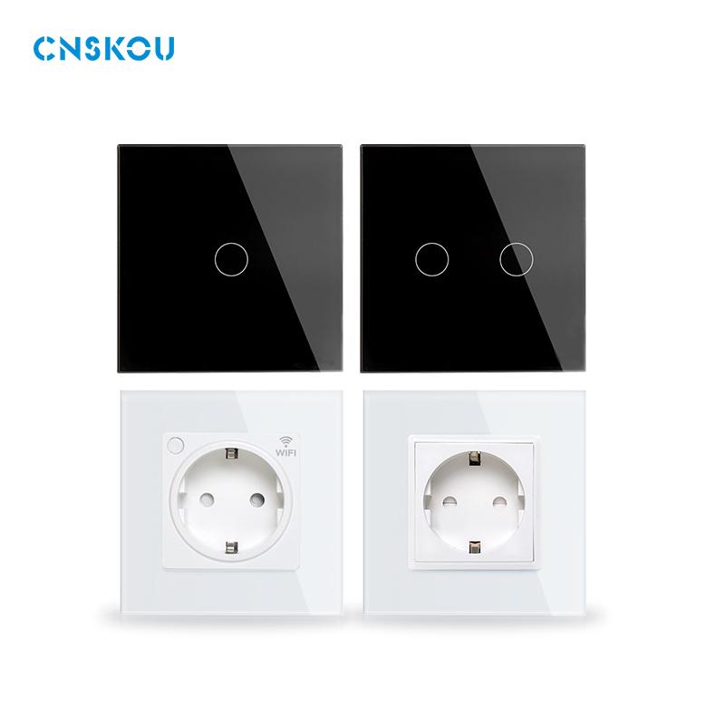 CNSKOU New Fashion EU/UK Waterproof Toughened Glass Panel Smart Home 1 Gang Touch WiFi Light Wall Switches for Smart Life
