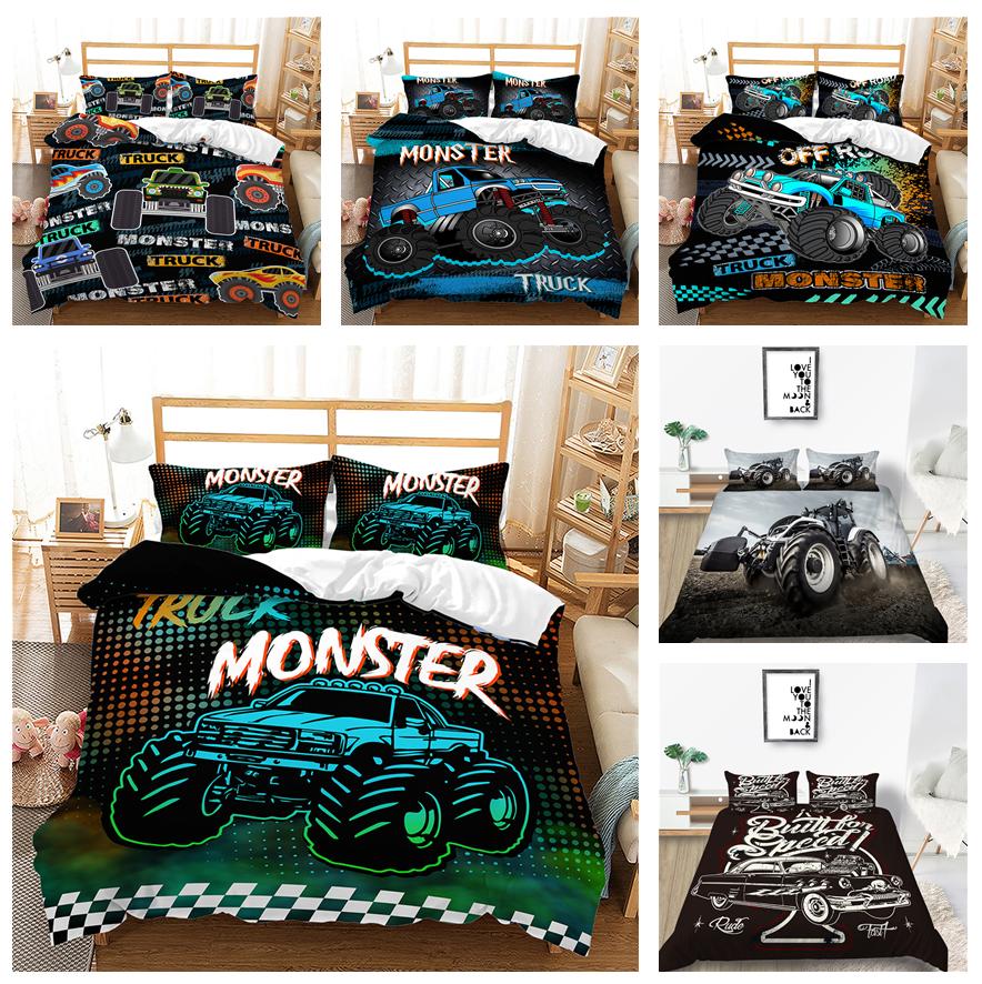 3D мультяшный комплект постельного белья для внедорожников, серия автомобилей, пуховое одеяло и наволочка с принтом из ультратонкой волокнистой ткани для быстрого высыхания украшения дома