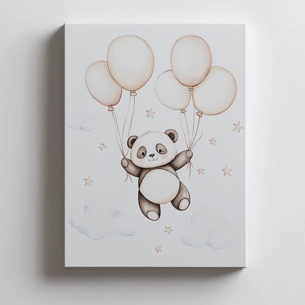 Плакат Улыбающаяся Панда С Шариками Плакат Улыбающаяся Панда С Шариками, 50X70 См, Без Рамы, Премиальный Холст На Подрамнике
