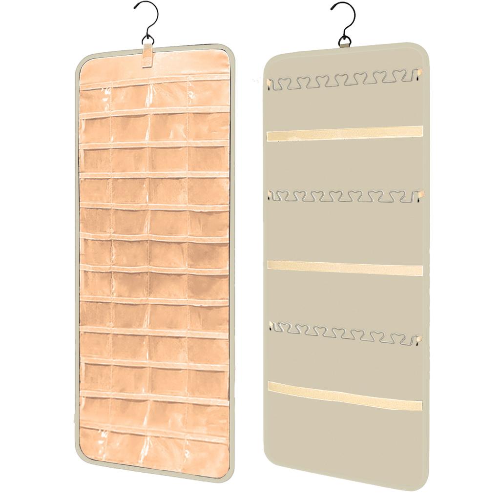 1 Pcs Hanging Jewelry Organizer Storage Roll With Hanger Metal Hooks Double-Sided Jewelry Holder For Earrings Necklaces Rings