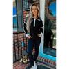 Women's Color Block Striped Half Zip Polo Sweatshirt Loose Long Sleeve Casual Pullover Top