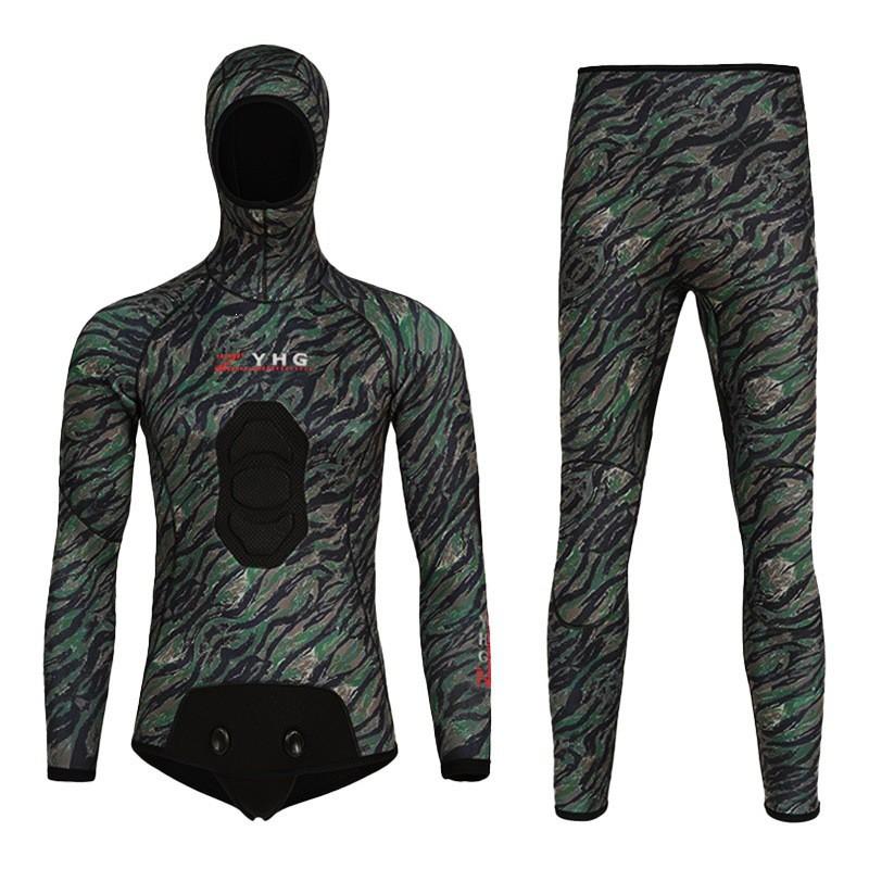 5mm Neoprene Wetsuit Set Men Women Camo Long Sleeve Top Pants Warm Thermal Diving Surfing Swimwear