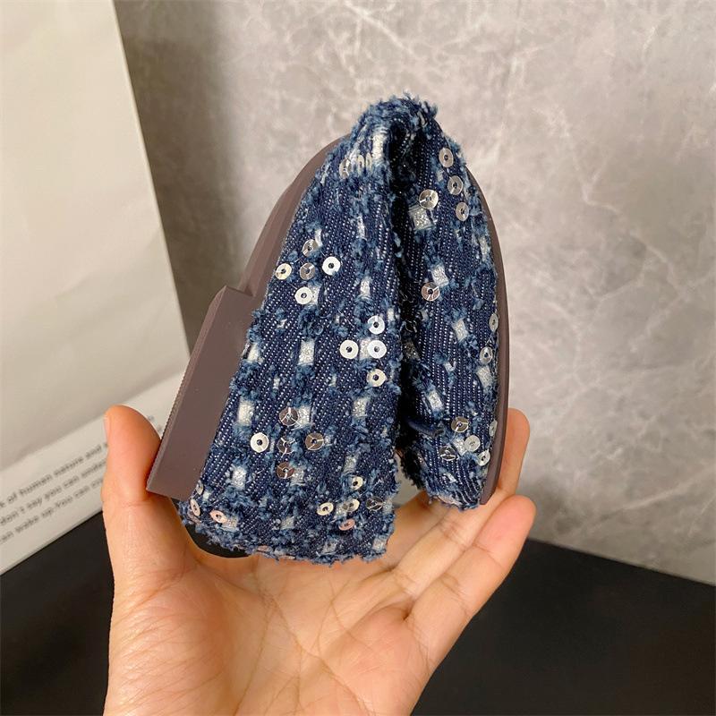 Fashion 2025 Spring New French Style Flat Shoes Fashion Versatile Elegant Bow Women Flats Shallow Mouth Soft Sequin Women Shoes Mujer