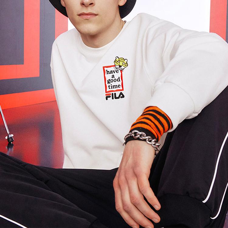 Fila X Хорошо проведите время Коллекция Год Тигра Логотип Вязаный пуловер С круглым вырезом Свободный свитшот Унисекс свитшот F11U219204F-WT