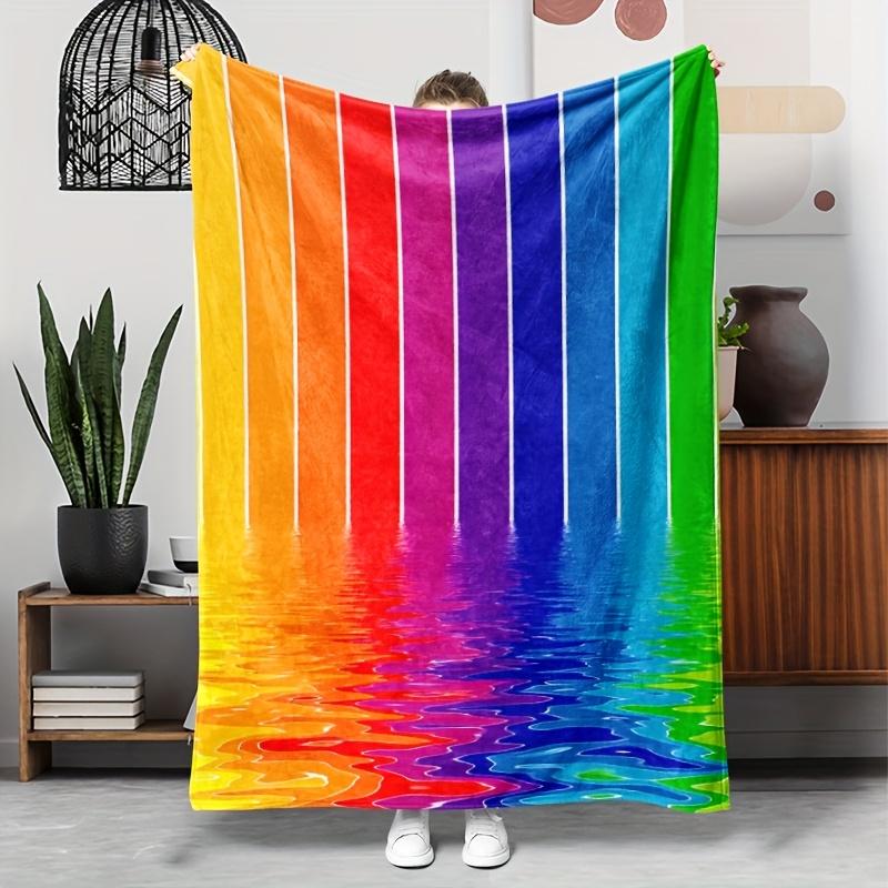 1pc Vibrant Rainbow Striped Wave Flannel Blanket - Soft, Cozy, and Lightweight for Couch, Nap, Travel, or Camping - Perfect Gift for Family and Friend