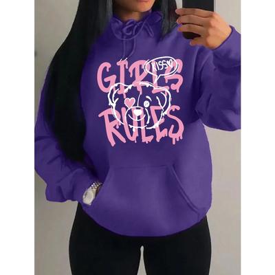 Правила для девочек Розовый поцелуй Мультяшный дизайн Любовь Медведь Женские худи Осень Y2K Толстовка Повседневная спортивная одежда Флисовая одежда