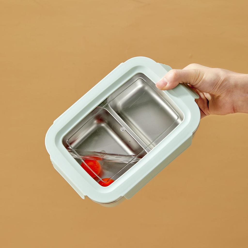 WORTHBUY Picnic Portable Large Capacity Bento Lunch Box 1/2 Grids Leak-proof 304 Stainless Steel Food Container Microwave Safe