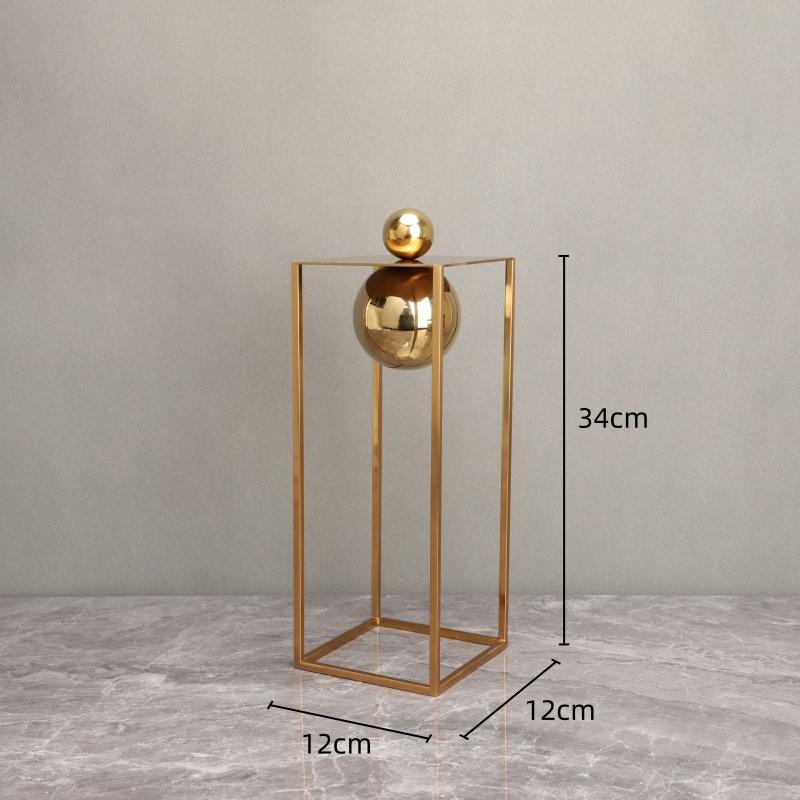 Metal Crafts Geometric Boxes Gold Frame Spherical Abstract Sculpture Metal Decorative Figurines Home Decoration Accessories