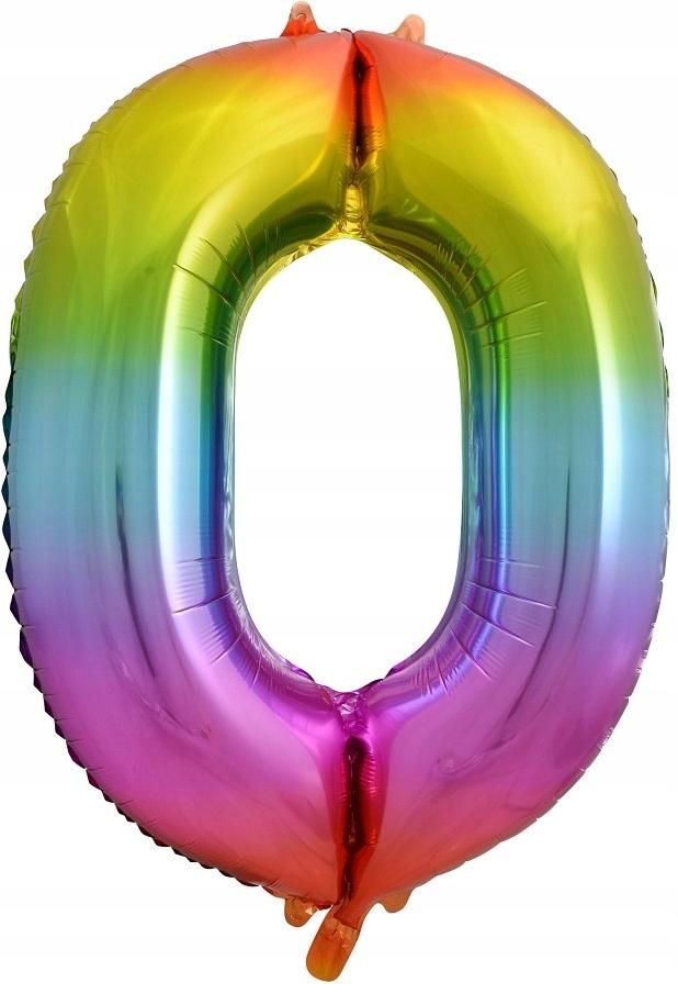 Balon Foliowy Cyfra 0, Tęczowa, 85 Cm