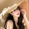 Весна-лето кружевная соломенная шляпа с жемчугом во французском стиле для женщин, соломенная шляпа с бантом и лентой для девочек