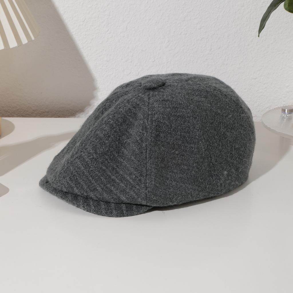 Korean-style solid-color knitted octagonal newsboy cap with top, retro style, versatile and forward cap for daily commuting
