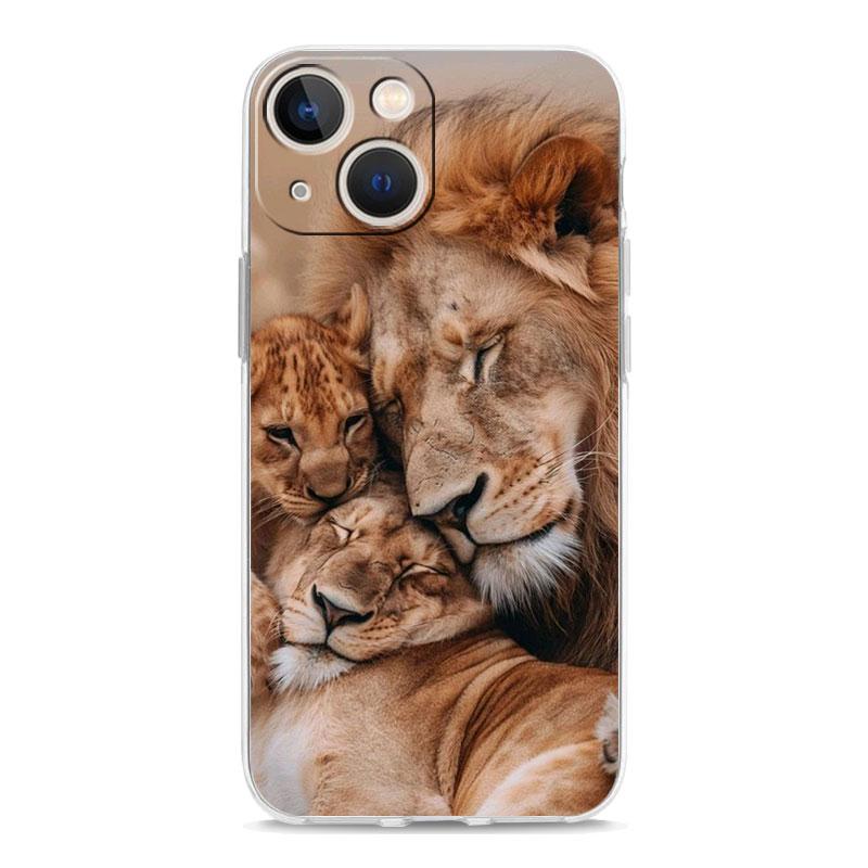 Чехол для телефона «Лев Альфа-самец Детеныш» для iPhone 11 Чехлы iPhone 15 12 13 14 16 Pro Max X XR XS 14 15 Plus 16Pro iPhone16 Прозрачная крышка