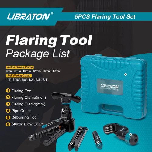LIBRATON Flare Tool, Eccentric Flaring Tool, Flaring Tool for Air Conditioning Piping, Fits 1/4-3/4 inch, 6-19mm, for Copper, Brass, and Aluminum, P