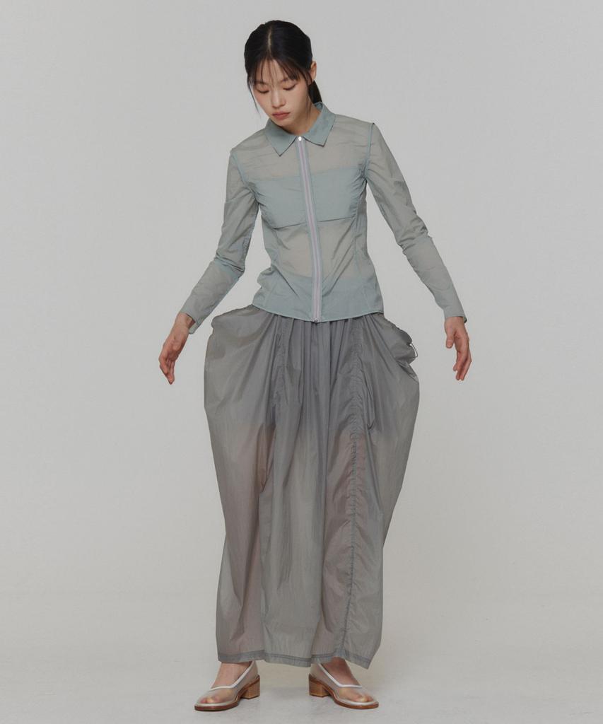 Amomento Layered Shirring Skirt_Grey