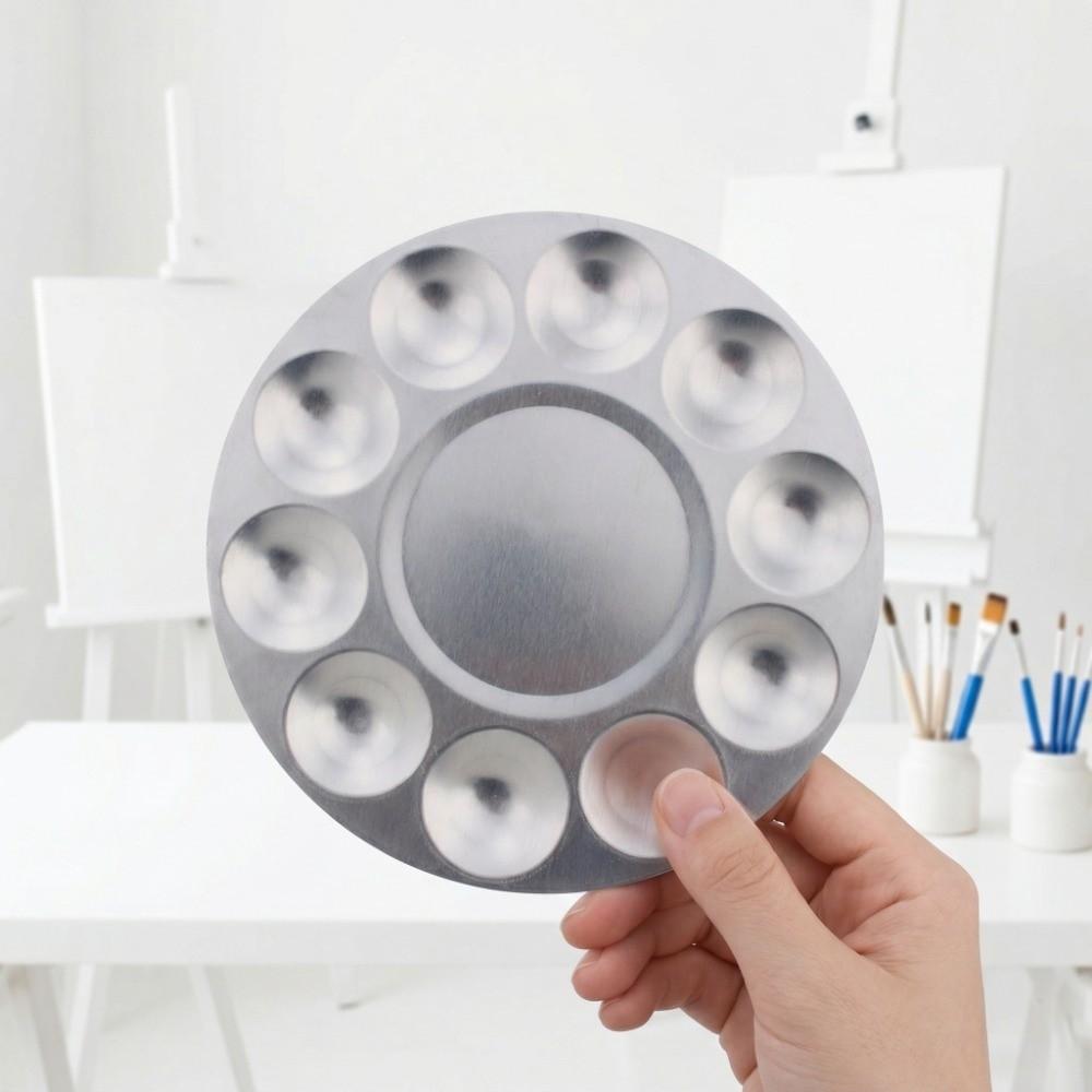 Aluminium Material Watercolor Paint Palette Round Shape Washable Paint Mixing Palette 10 Compartments Metal Construction