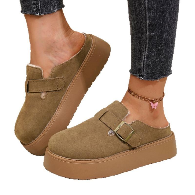 Large Size Thick-bottomed Velvet Bag Head, Light Half Slippers for Women To Wear, New Autumn and Winter One-pedal Boken