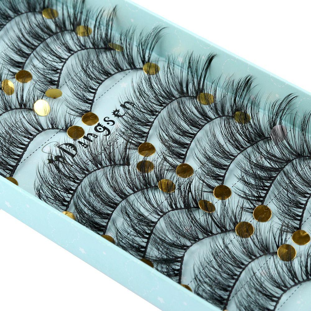 10 Pairs Handmade Fluffy Natural  Crisscross 3D Faux Mink Hair False Eyelashes Extension Tools
